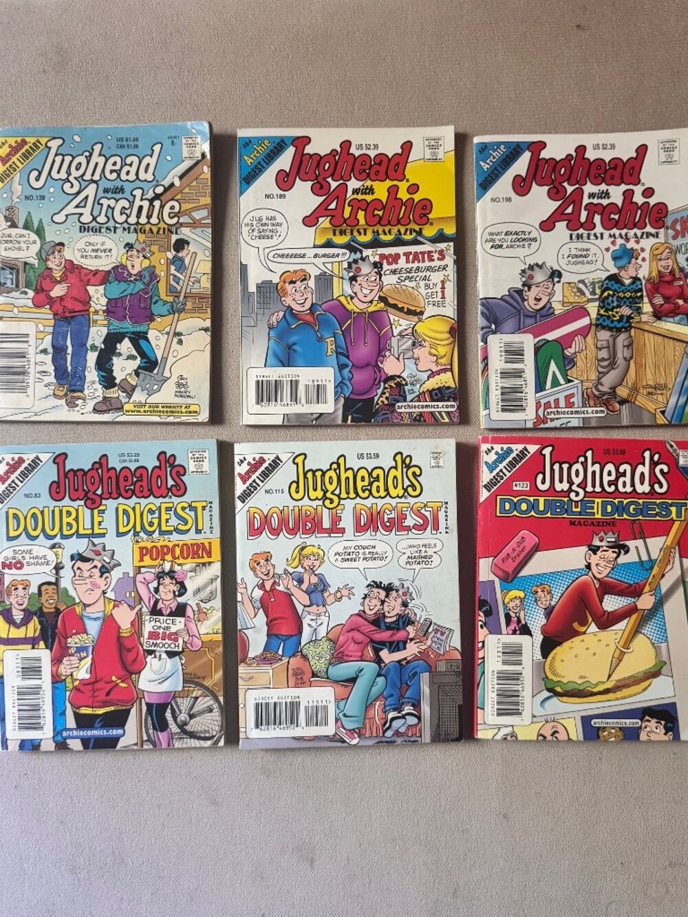 Lot of 6 Jughead Archie Comics + Double Digest (83, 115, 123, 139, 189, 198)
